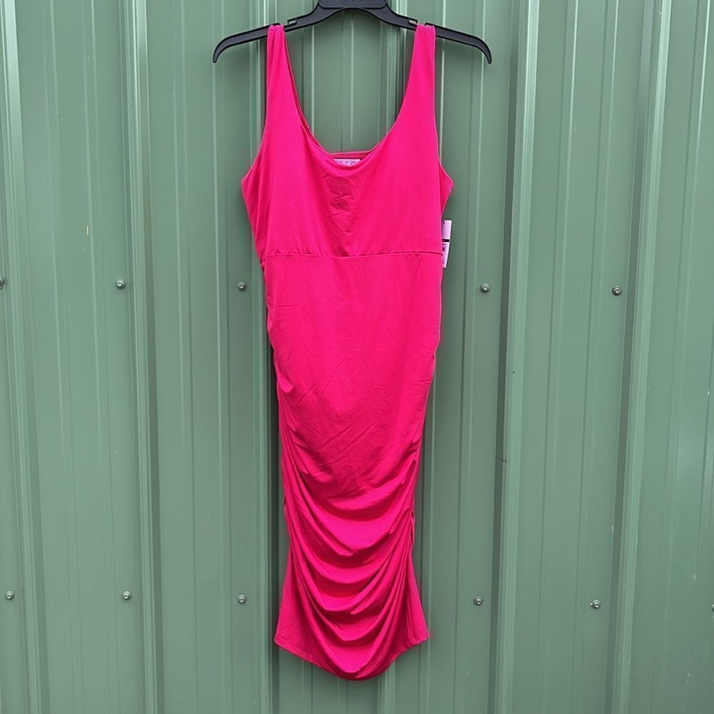 Sofia Womens Body Sculpting Ruched Tank Dress, Below Knee Length Size XXL